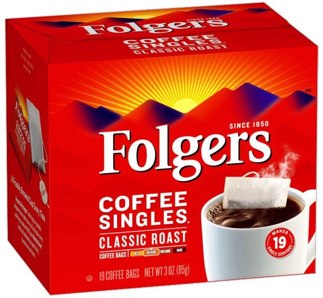 FOLGERS COFFEE BAGS SINGLES 12P