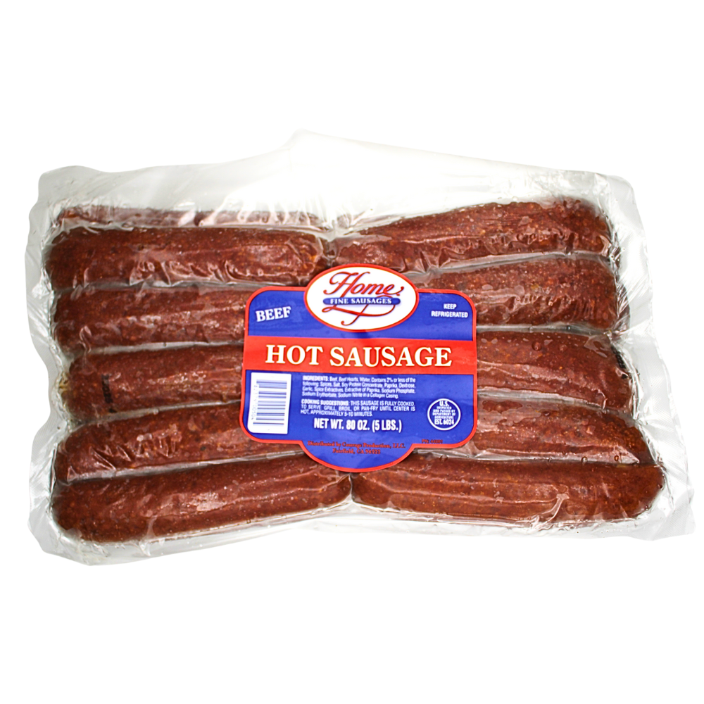Home Smoked Beef Sausage Links Pack, Hot (5 lb)