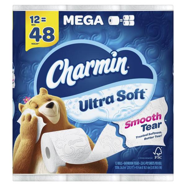 CHARMIN BATHROOM TISSUE ULTRA SOFT MEGA 12P
