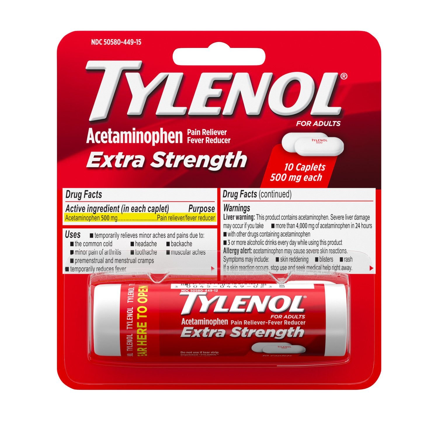 TYLENOL EXTRA STRENGTH CAPLETS 10P