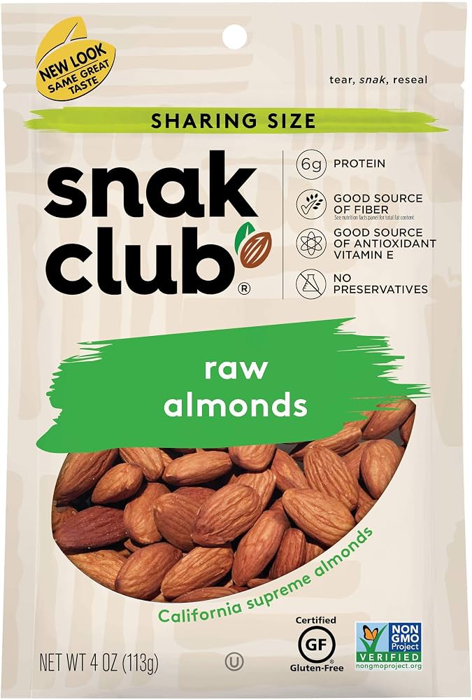 SNAK CLUB RAW ALMONDS 4 OZ