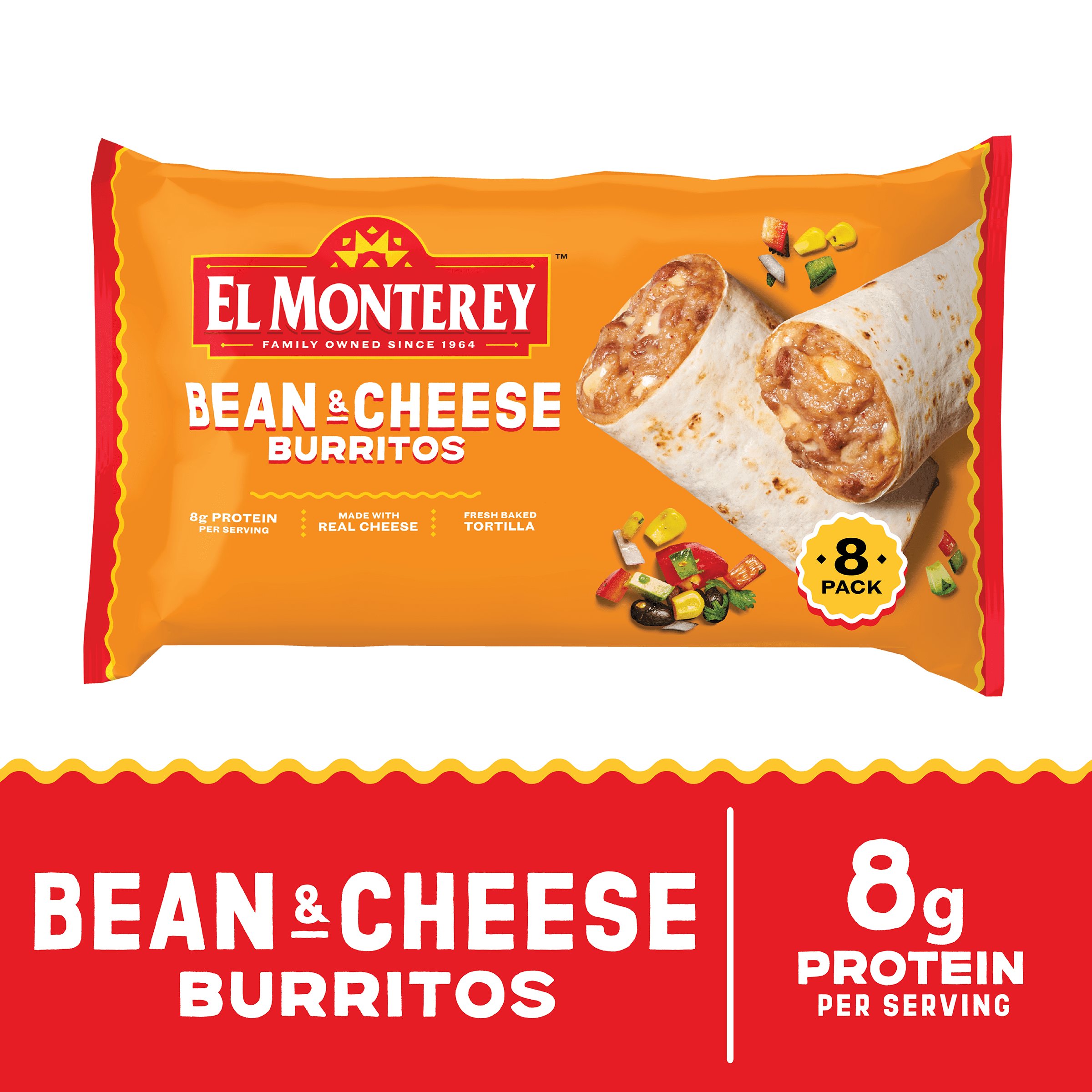 EL MONTEREY BEAN & CHEESE BURRITOS 8P