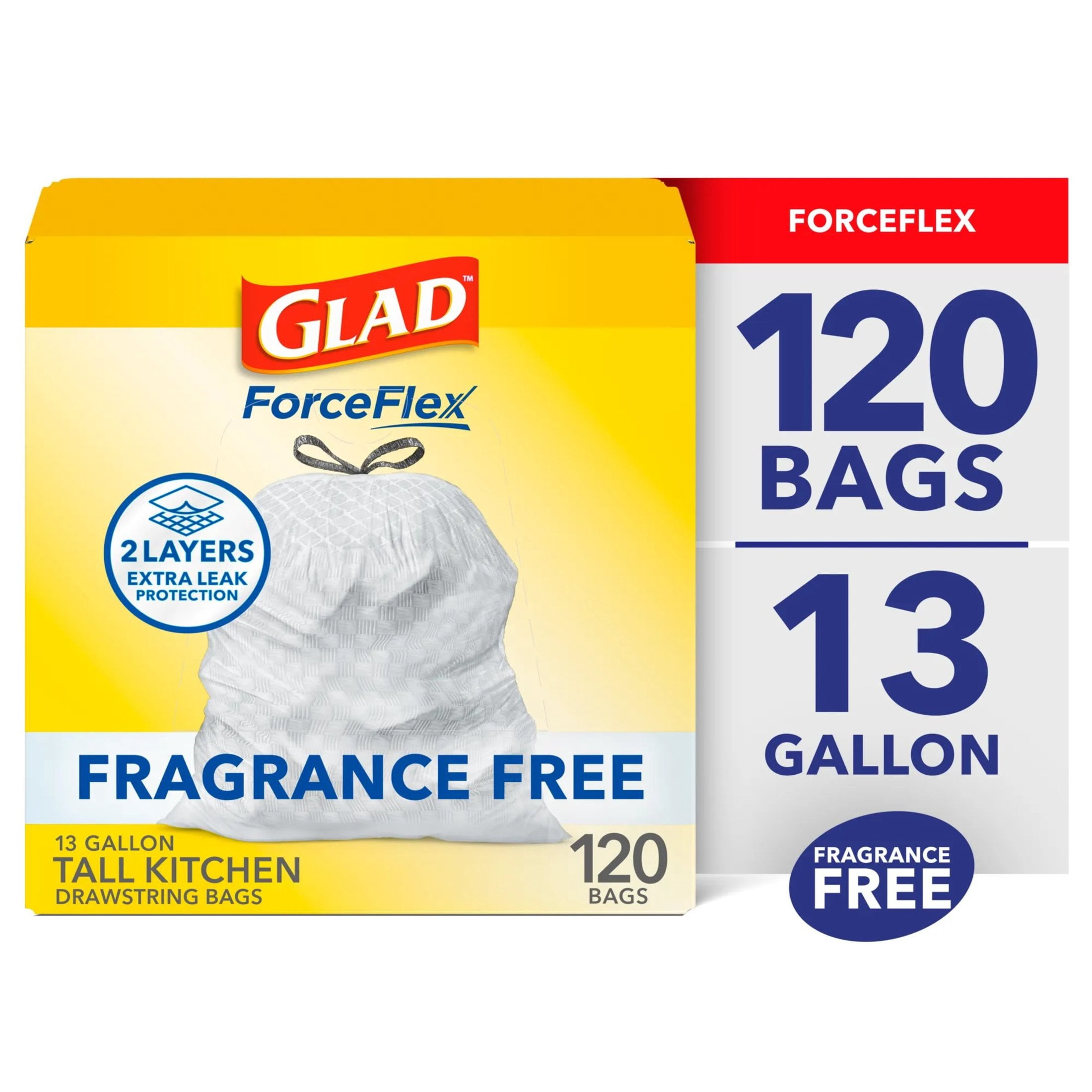 GLAD GARBAGE BAGS FORCE FLEX FRAGRANCE FREE 13GAL