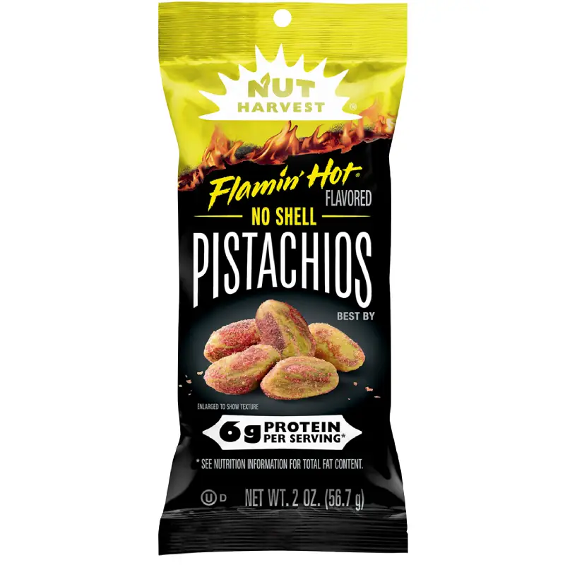 NUT HARVEST FLAMIN HOT NO SHELL PISTACHIOS