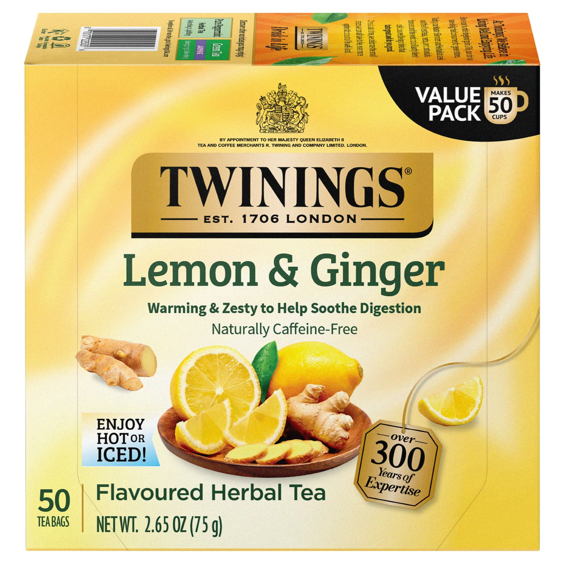 TWININGS HERBAL TEA LEMON & GINGER 50P