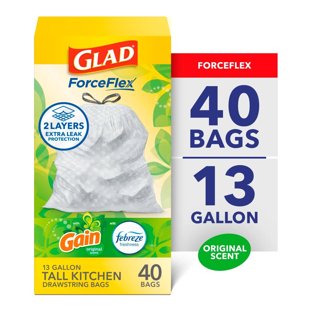 GLAD GARBAGE BAGS FORCE FLEX GAIN SCENT 13GAL 40P