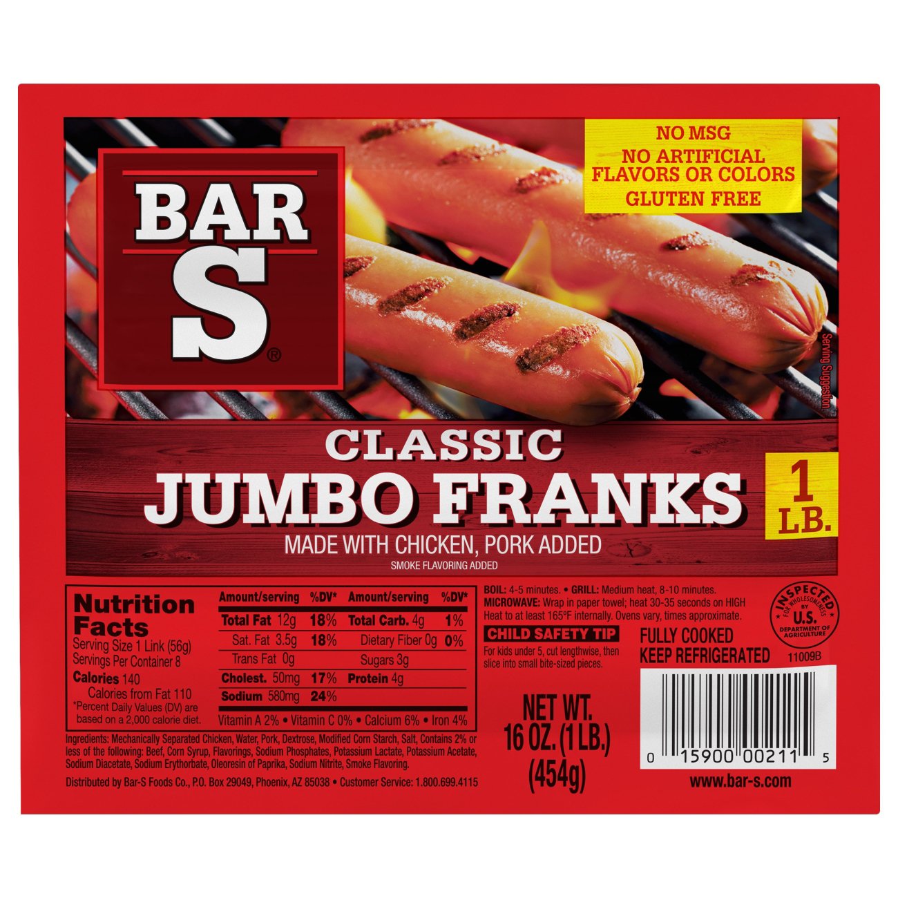 BAR S JUMBO FRANKS CLASSIC 16OZ