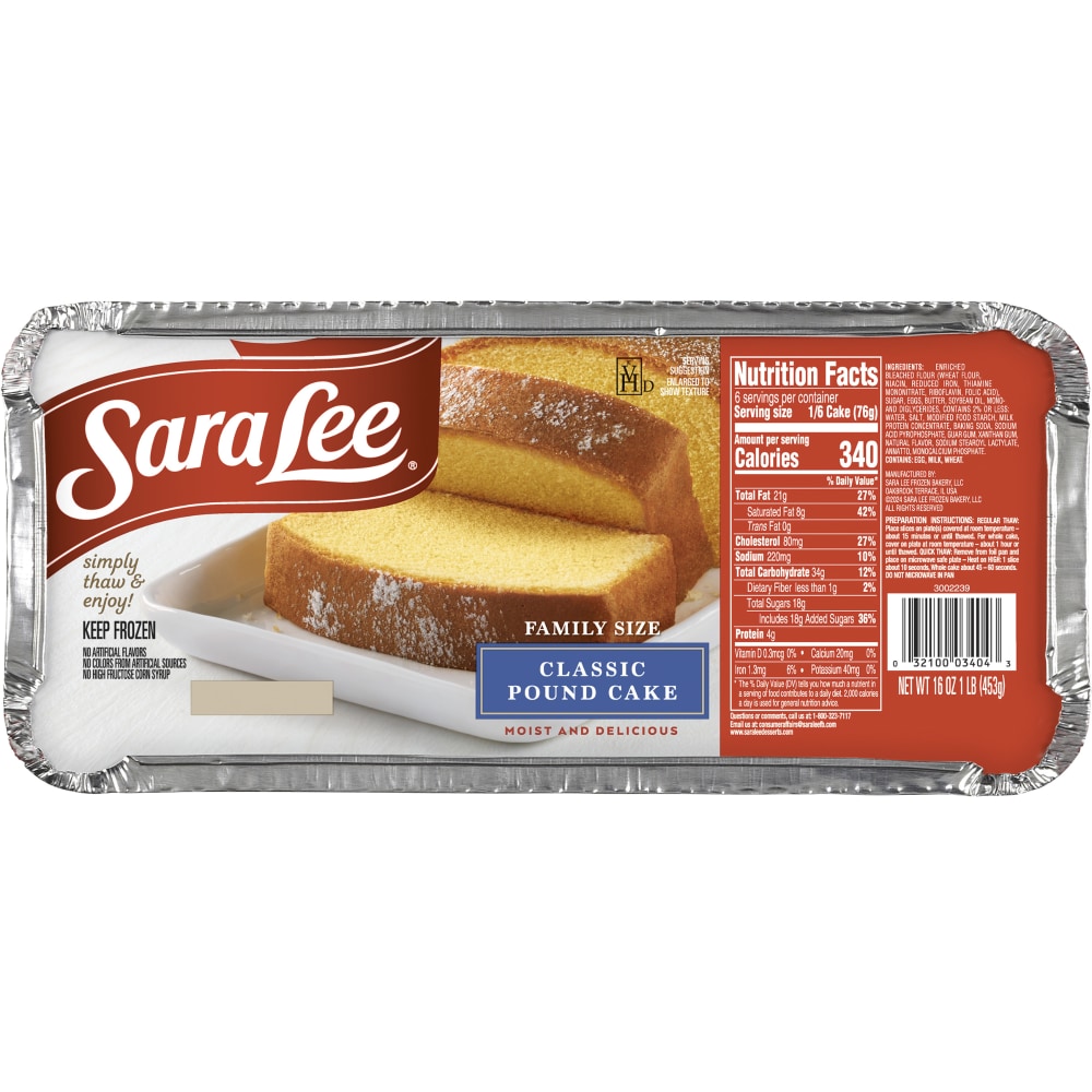 SARA LEE CLASSIC POUND CAKE FAMILY SIZE