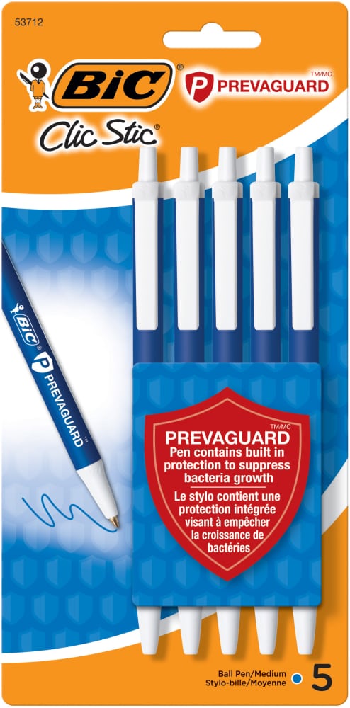 BIC CLIC STIC PREVAGUARD BALL PENS 5P