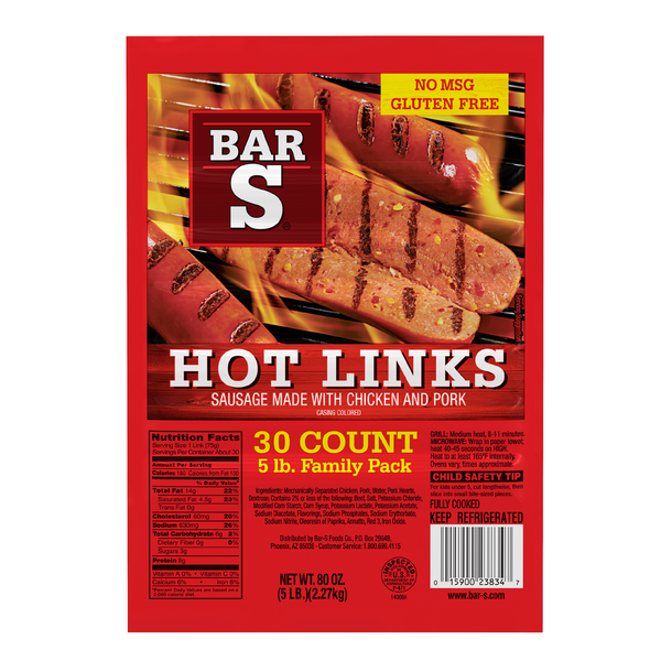 BARS HOT LINKS SAUSAGE WITH CHICKEN AND PORK